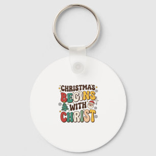 Christmas Begins With Christ Santa Tree Design Key Ring
