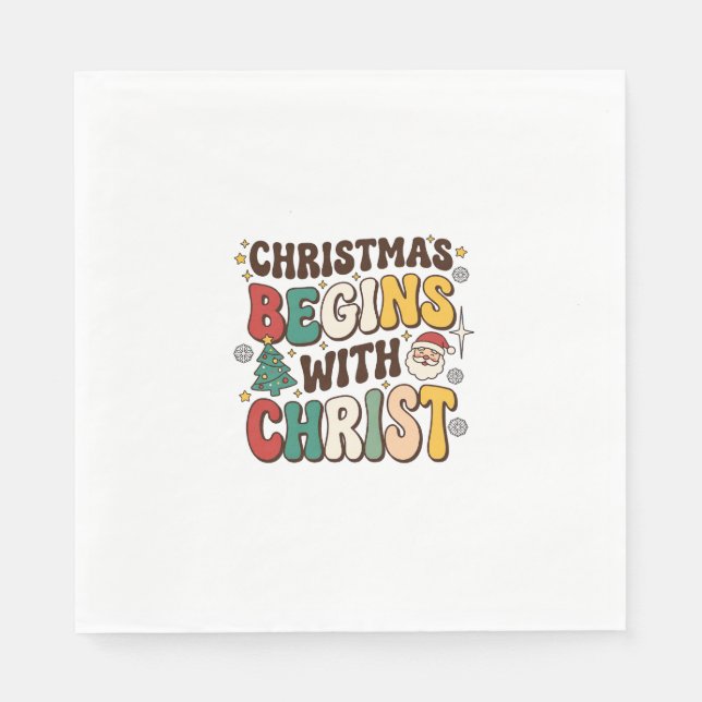 Christmas Begins With Christ Santa Tree Design Napkin (Front)
