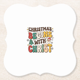 Christmas Begins With Christ Santa Tree Design Paper Coaster