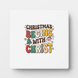 Christmas Begins With Christ Santa Tree Design Plaque