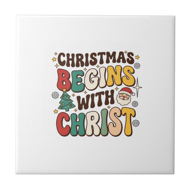 Christmas Begins With Christ Santa Tree Design Tile (Front)