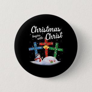 Christmas Begins With Christ Snowman Christian Cro 6 Cm Round Badge