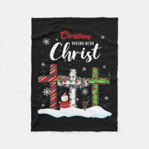 Christmas Begins With Christ Snowman Christian Cro Fleece Blanket