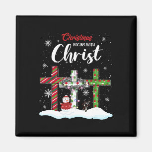 Christmas Begins With Christ Snowman Christian Cro Magnet