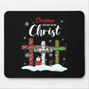 Christmas Begins With Christ Snowman Christian Cro Mouse Mat