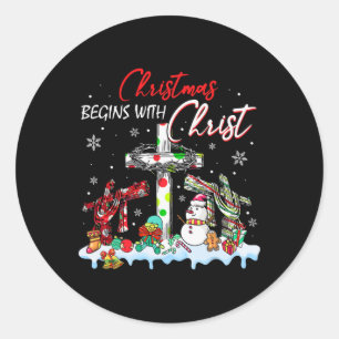 Christmas Begins With Christ Snowman Christian Rel Classic Round Sticker
