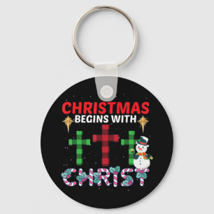 Christmas Begins With Christ Snowman Christian Rel Key Ring