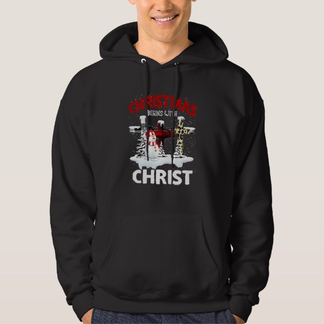 Christmas Begins With Christ Snowmans Cross Jesus  Hoodie (Front)