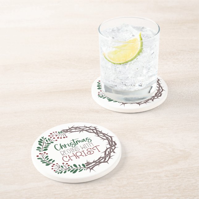 CHRISTMAS BEGINS WITH CHRIST  Stone Coaster (Side)