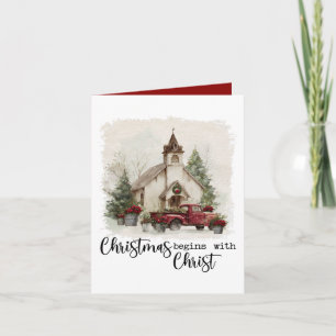 Christmas Begins With Christ Watercolor Red Truck Holiday Card