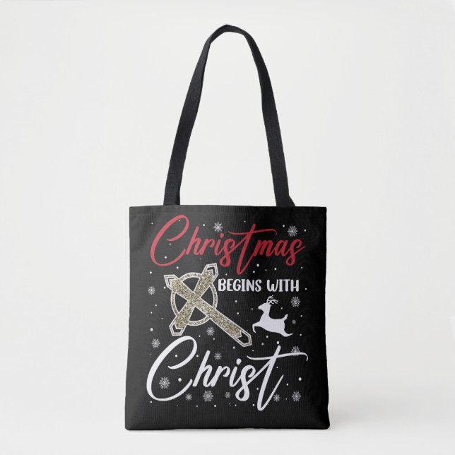 Christmas Begins With Christ Xmas Christian Tote Bag (Front)
