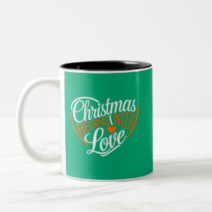 Christmas Begins With Love Digital Art Design Two-Tone Coffee Mug