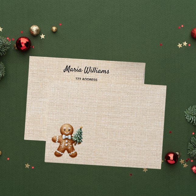 Christmas beige burlap gingerbread return address envelope (Creator Uploaded)