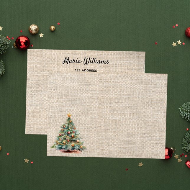 Christmas beige burlap tree return address envelope (Creator Uploaded)