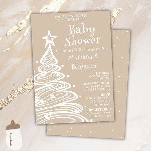 Christmas Beige Neutral Couples Baby Shower Invitation