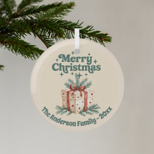 Christmas beige rustsic gift box green glass tree decoration