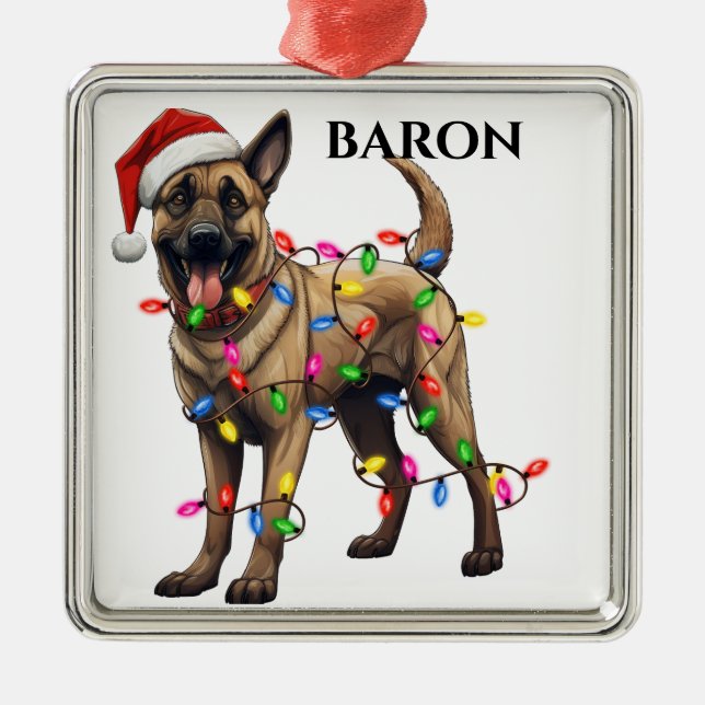 CHRISTMAS BELGIAN MALINOIS DOG LIGHTS METAL TREE DECORATION (Front)