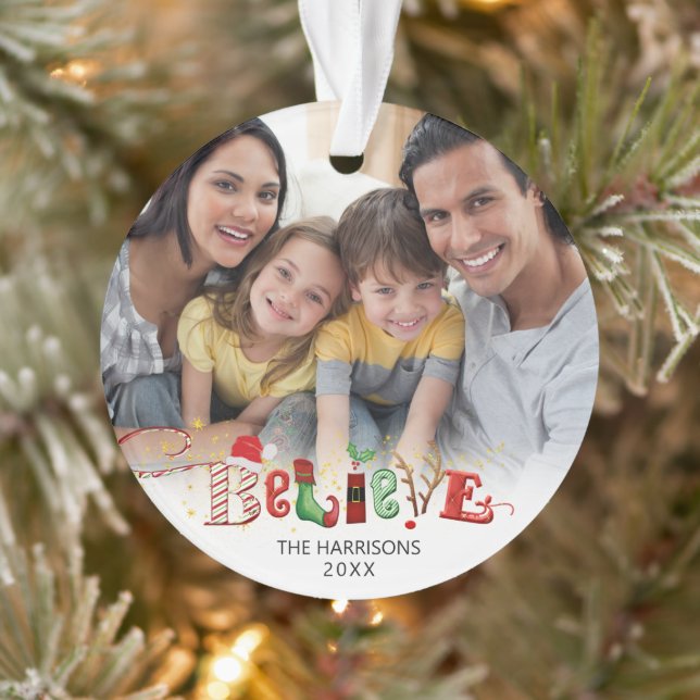 Christmas BELIEVE 2 Photos Ornament (Tree)