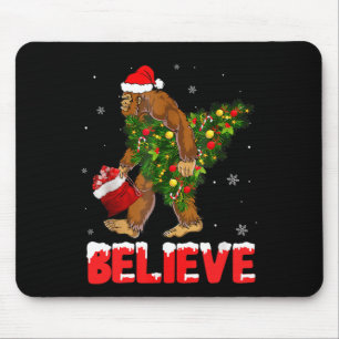 Christmas Believe Bigfoot Funny Xmas Tree For Mens Mouse Mat