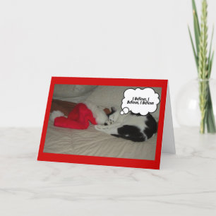 Christmas Believe Black and White Kitten Holiday Card