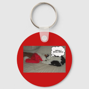Christmas Believe Black and White Kitten Key Ring