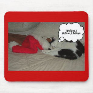 Christmas Believe Black and White Kitten Mouse Mat