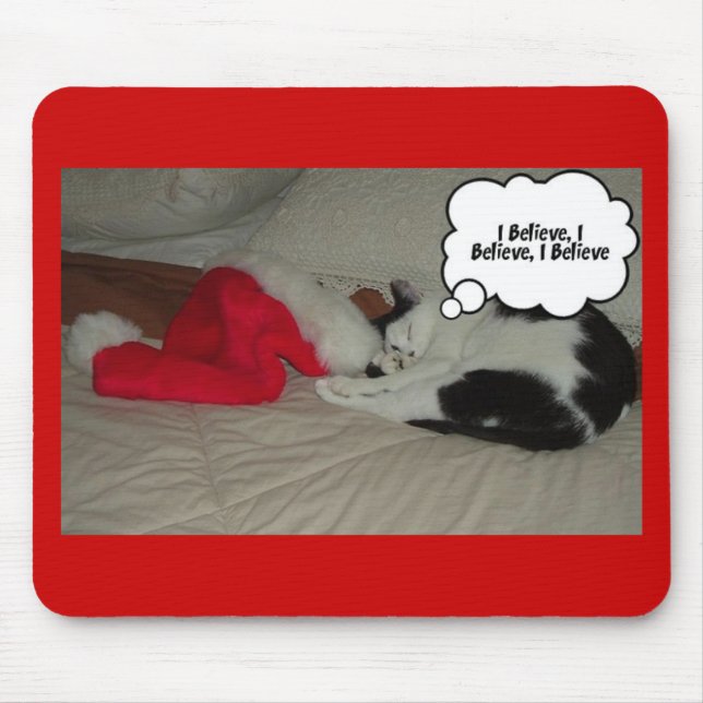 Christmas Believe Black and White Kitten Mouse Mat (Front)