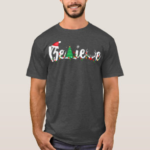Christmas Believe Boys Girls Santa Hat Xmas Tree T-Shirt