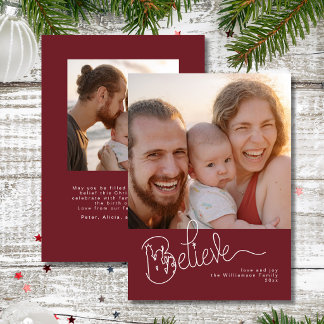 Christmas Believe Christian Modern Family 2 Photo Holiday Card