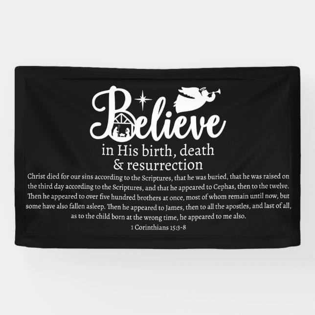 Christmas Believe In Jesus Nativity Black White Banner (Horizontal)