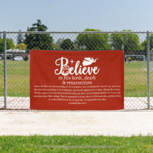 Christmas Believe In Jesus Nativity Red Banner