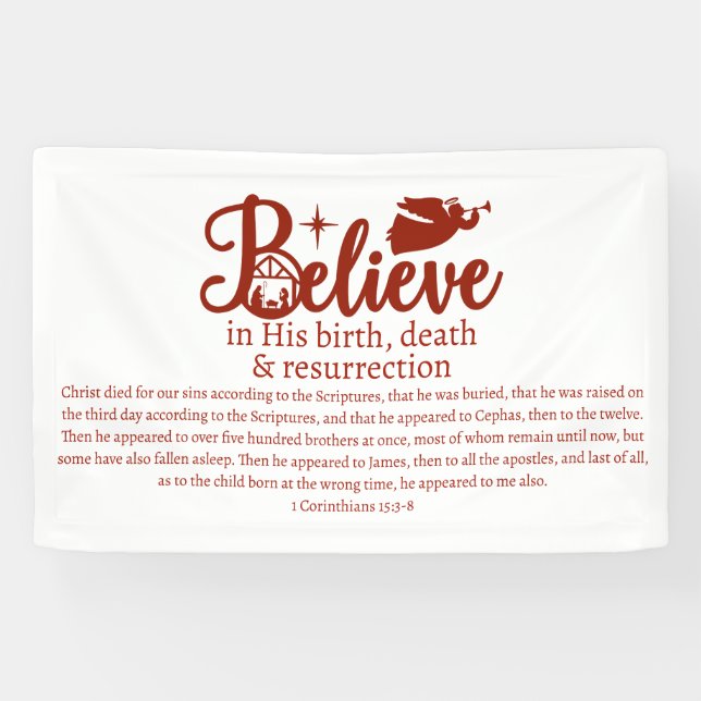 Christmas Believe In Jesus Nativity White Red Banner (Horizontal)