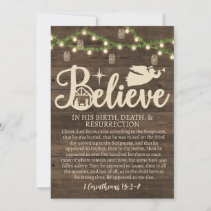 Christmas Believe Jesus Nativity Rustic Wood Holiday Card