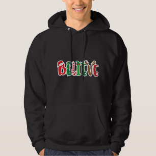 Christmas Believe Lights Santa Hat Candy Cane Elf Hoodie