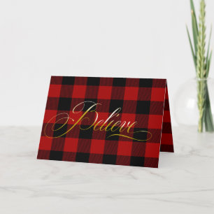 Christmas Believe On Plaid Holiday Card