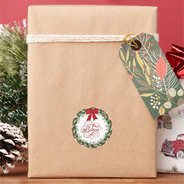 Christmas Believe Round Sticker (Holiday)