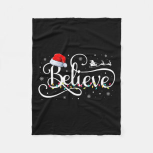 Christmas Believe Santa Claus Funny Family Matchin Fleece Blanket