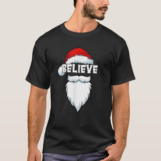 Christmas Believe Santa Claus Hat Costume Xmas Paj T-Shirt (Front)