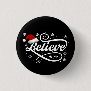 Christmas Believe Santa Claus - Santa Hat Black 3 Cm Round Badge