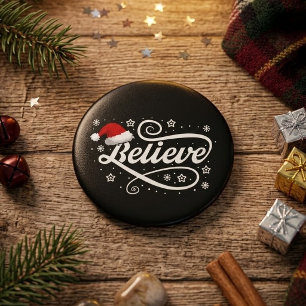 Christmas Believe Santa Claus - Santa Hat Black 3 Cm Round Badge