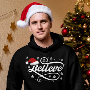 Christmas Believe Santa Claus - Santa Hat Black Hoodie