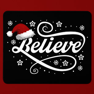 Christmas Believe Santa Claus - Santa Hat Black Mouse Mat