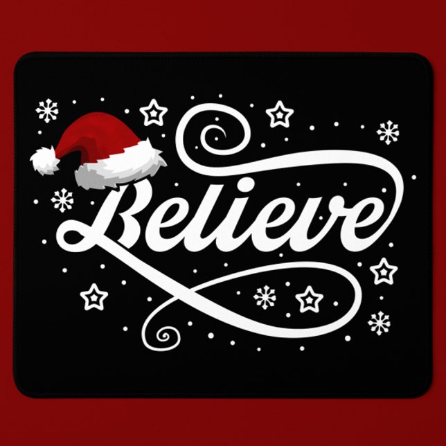 Christmas Believe Santa Claus - Santa Hat Black Mouse Mat (Creator Uploaded)