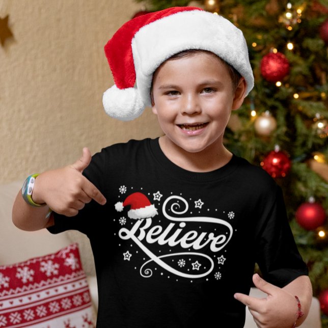Christmas Believe Santa Claus - Santa Hat Black T-Shirt (Creator Uploaded)