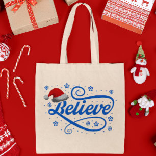 Christmas Believe Santa Claus - Santa Hat Blue Tote Bag