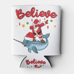 Christmas believe santa riding narwhal with santa can cooler