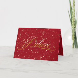 Christmas Believe With Gold Stars Card