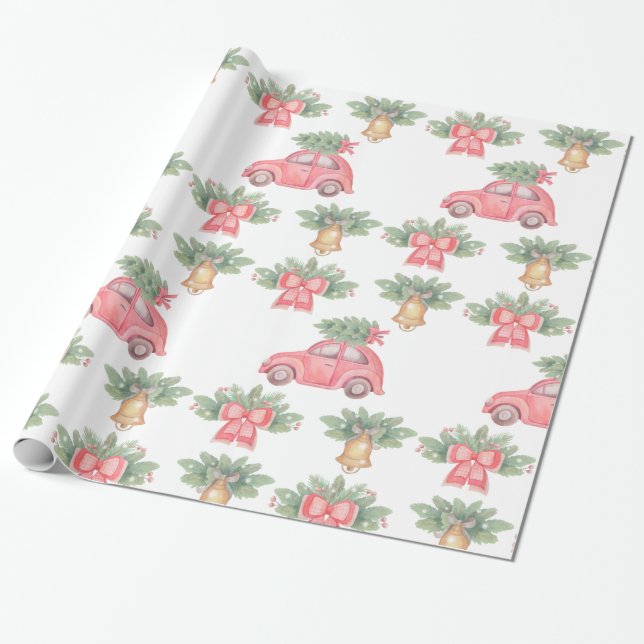 Christmas Bell and Tree Wrapping Paper (Unrolled)