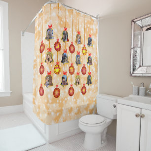 Christmas Bell & Ball Ornaments 6 Photos L-Peach Shower Curtain