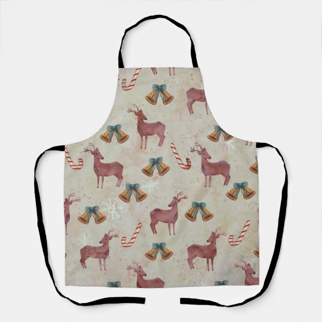 Christmas Bell Deer Candy Cane Apron (Front)